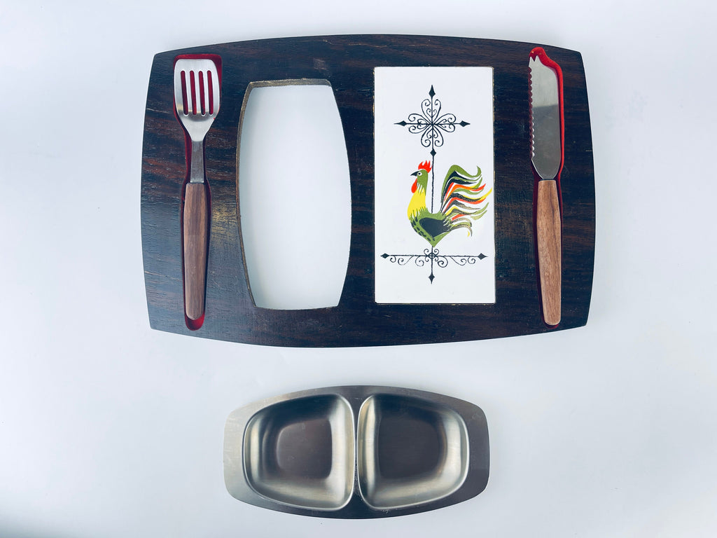 Product image for 'vintage mid century modern wood charcuterie appetizer board country rooster design made in japan' (view e6e41d)