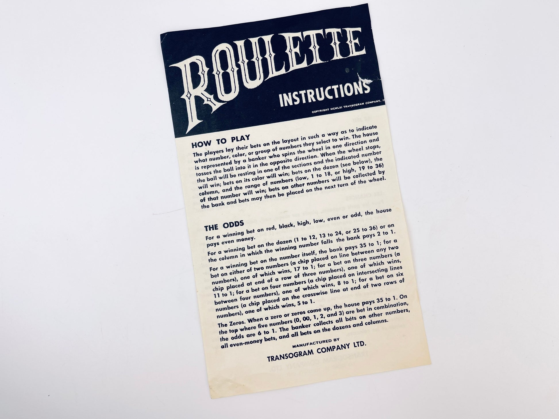 Product image for 'vintage roulette board game made in canada by transogram instructions en francis a linterieur' (view 615123)