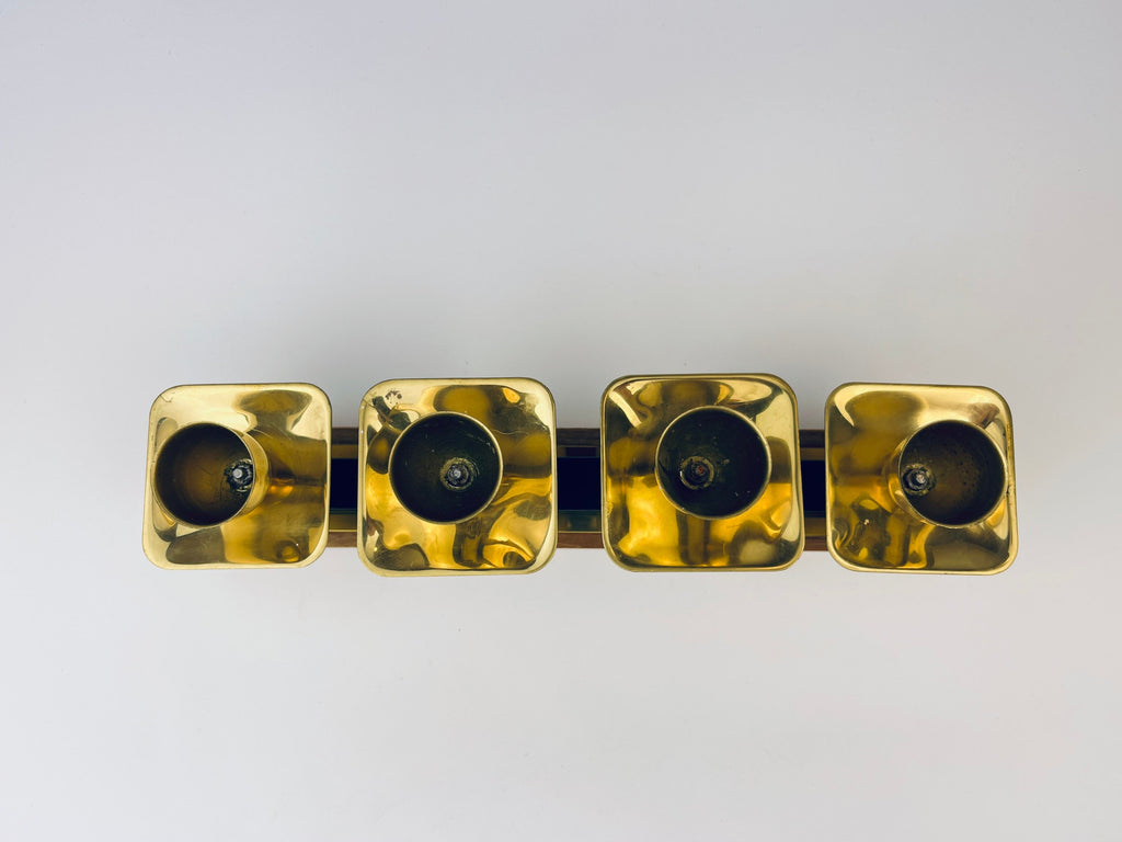 Product image for 'vintage brass teak candlestick holders attractive aged patina centrepiece decor' (view f6e450)