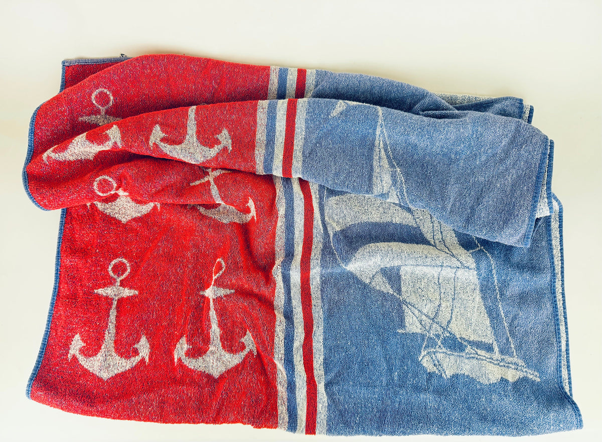 Product image for 'vintage nautical sail boat anchor beach shower towel elegance 100 cotton made in poland' (view 60cb43)
