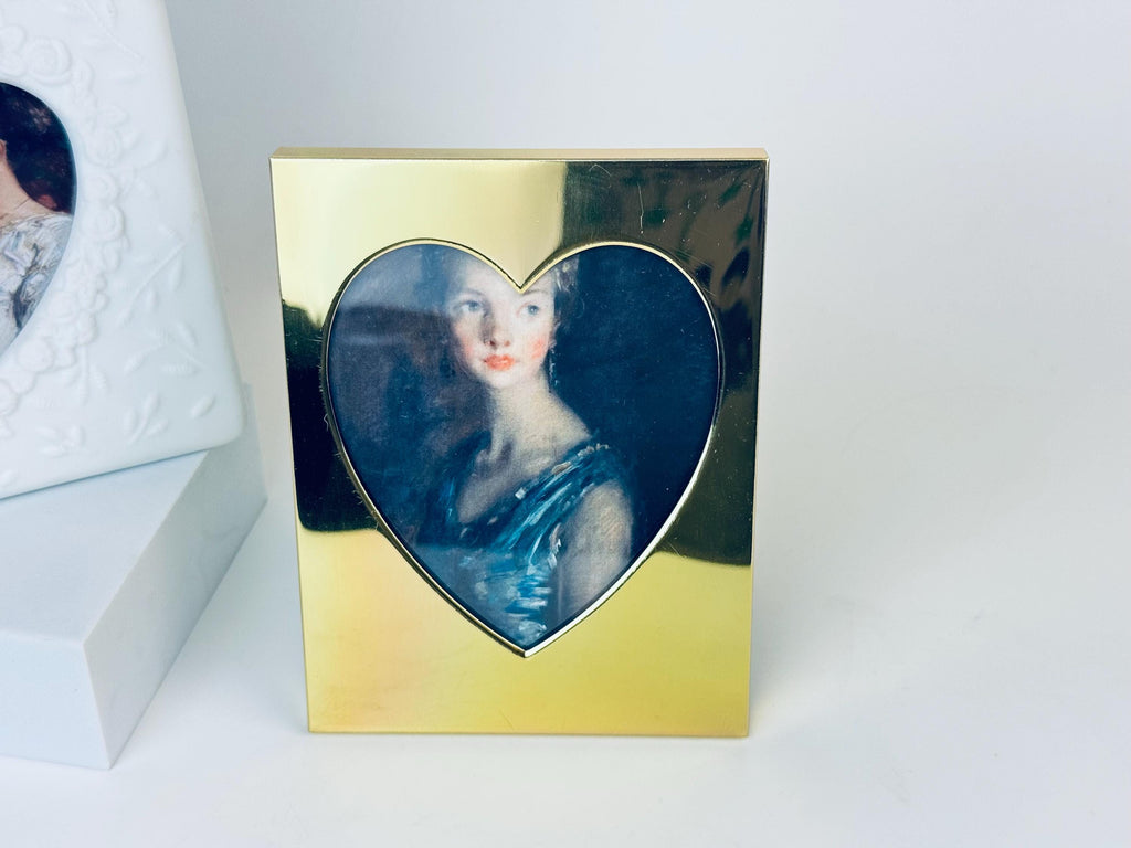 Product image for 'vintage brass white ceramic floral heart shaped tabletop picture frames sold separately' (view cba4da)