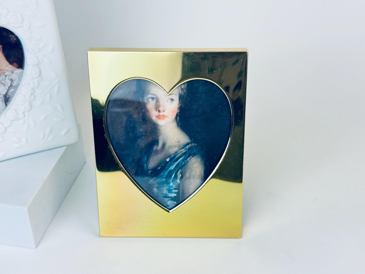 Product image for 'vintage brass white ceramic floral heart shaped tabletop picture frames sold separately' (view cba4da)