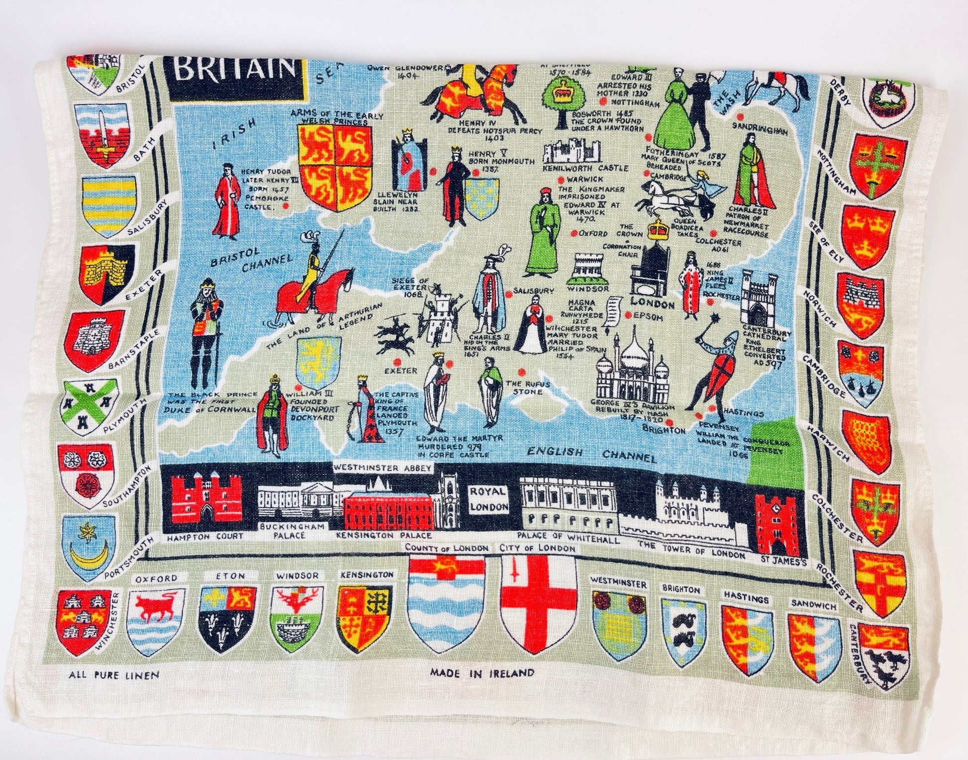 Product image for 'vintage map of royal britain tea towel all pure linen made in ireland' (view b32aeb)