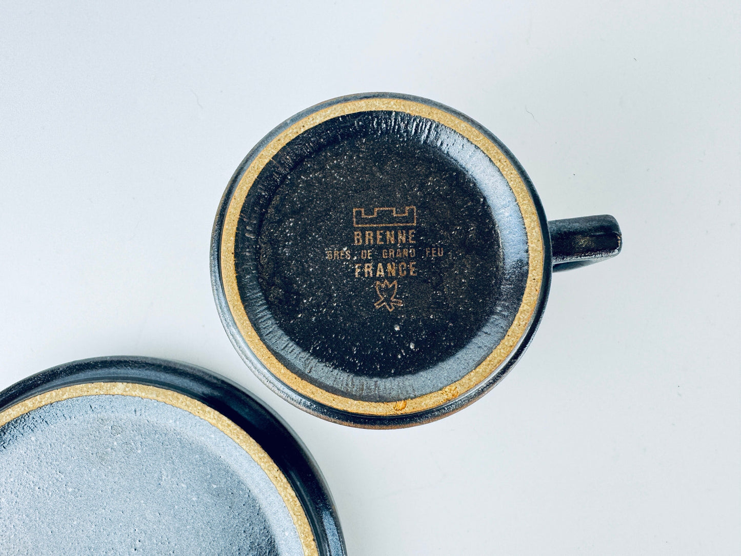 Product image for 'vintage brenne gres de grand feu stoneware coffee mug saucer made in france' (view 5aaa8f)