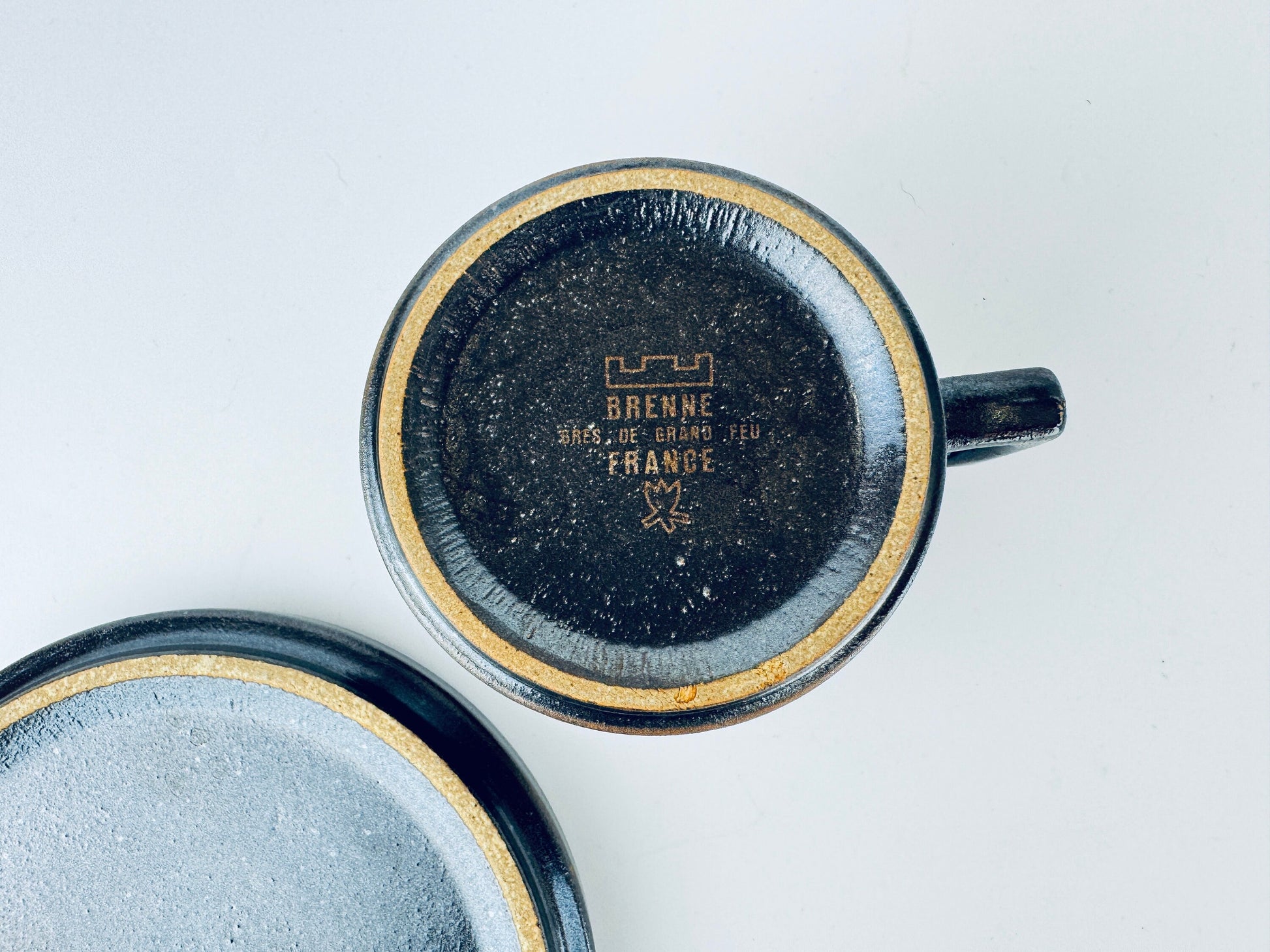 Product image for 'vintage brenne gres de grand feu stoneware coffee mug saucer made in france' (view 5aaa8f)
