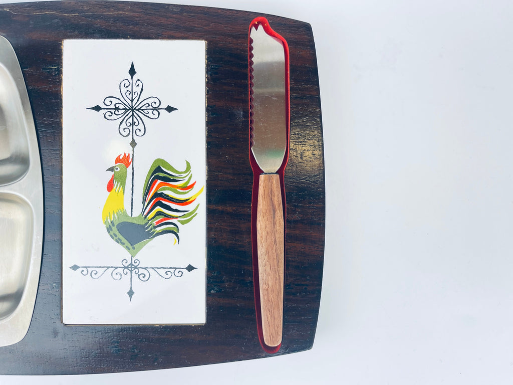Product image for 'vintage mid century modern wood charcuterie appetizer board country rooster design made in japan' (view 587d59)