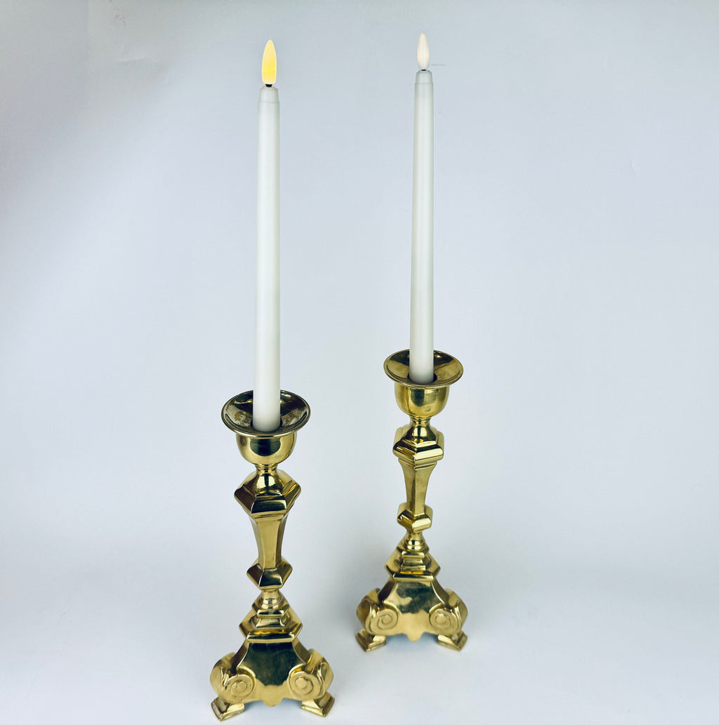 Product image for 'vintage hollywood regency tall solid cast brass candle stick holders set of two 2 attractive aged metal patina' (view 1cf5d1)