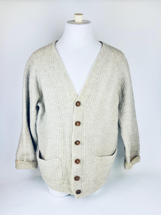 Product image for 'vintage beige waffle knit wool cardigan timeless texture wooden buttons' (view 9737b7)