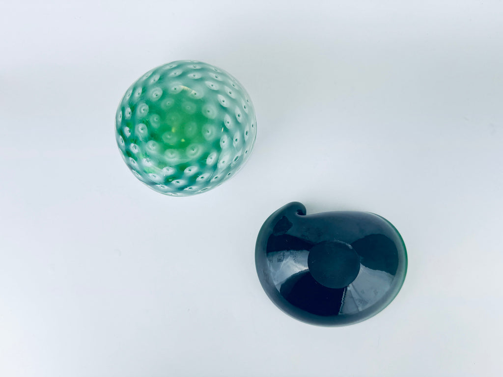 Product image for 'vintage green art glass ashtrays rolled rim bullicante controlled bubbles sold separately' (view 550f76)