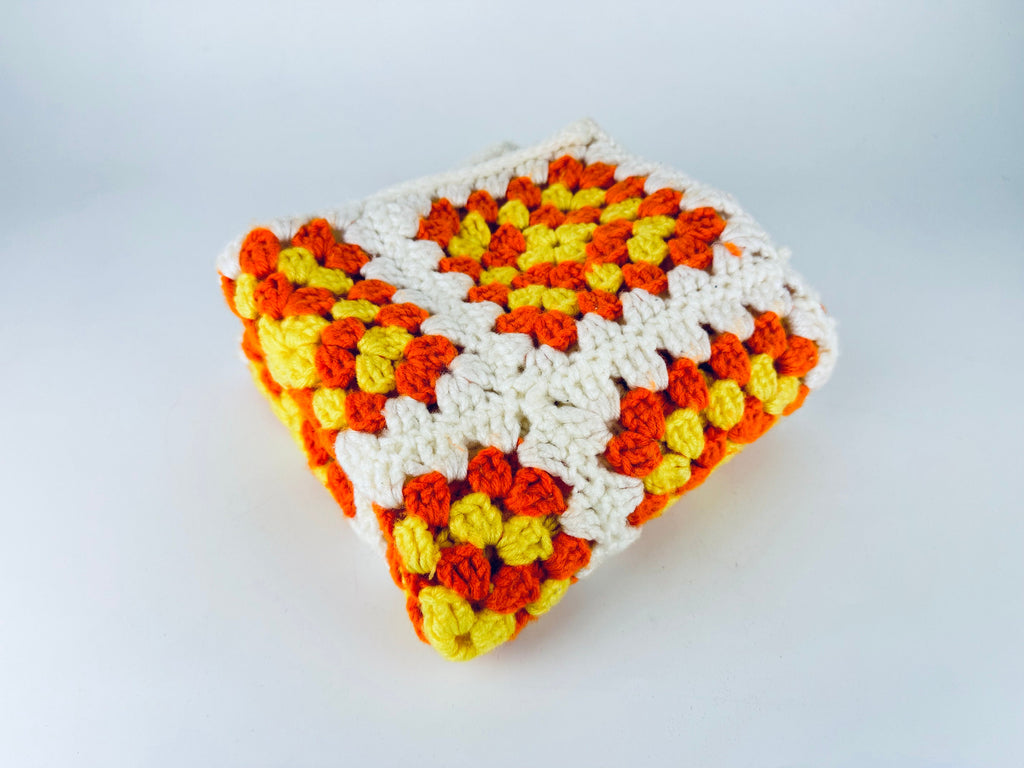 Product image for 'vintage handmade crocheted granny square accent pillow cover sham 14 x 14 orange yellow floral square' (view 811cf7)