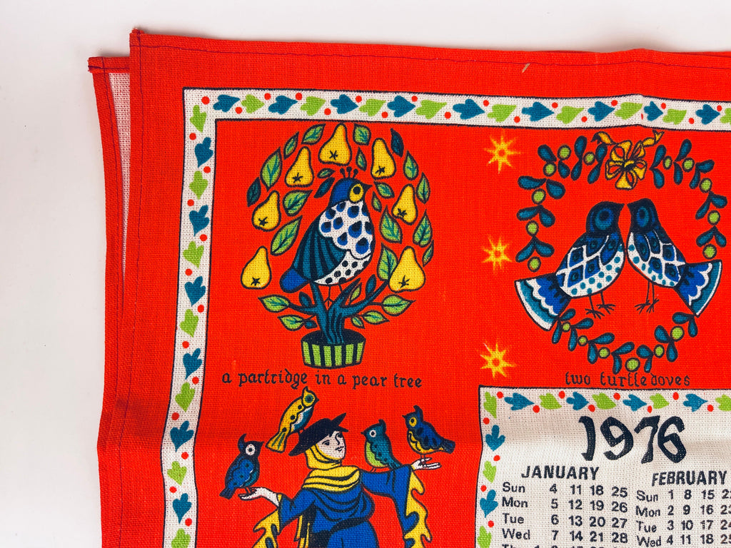 Product image for 'vintage 1976 calendar linen tea towel wall hanging 12 days of christmas christmas birthday gift' (view 82e244)