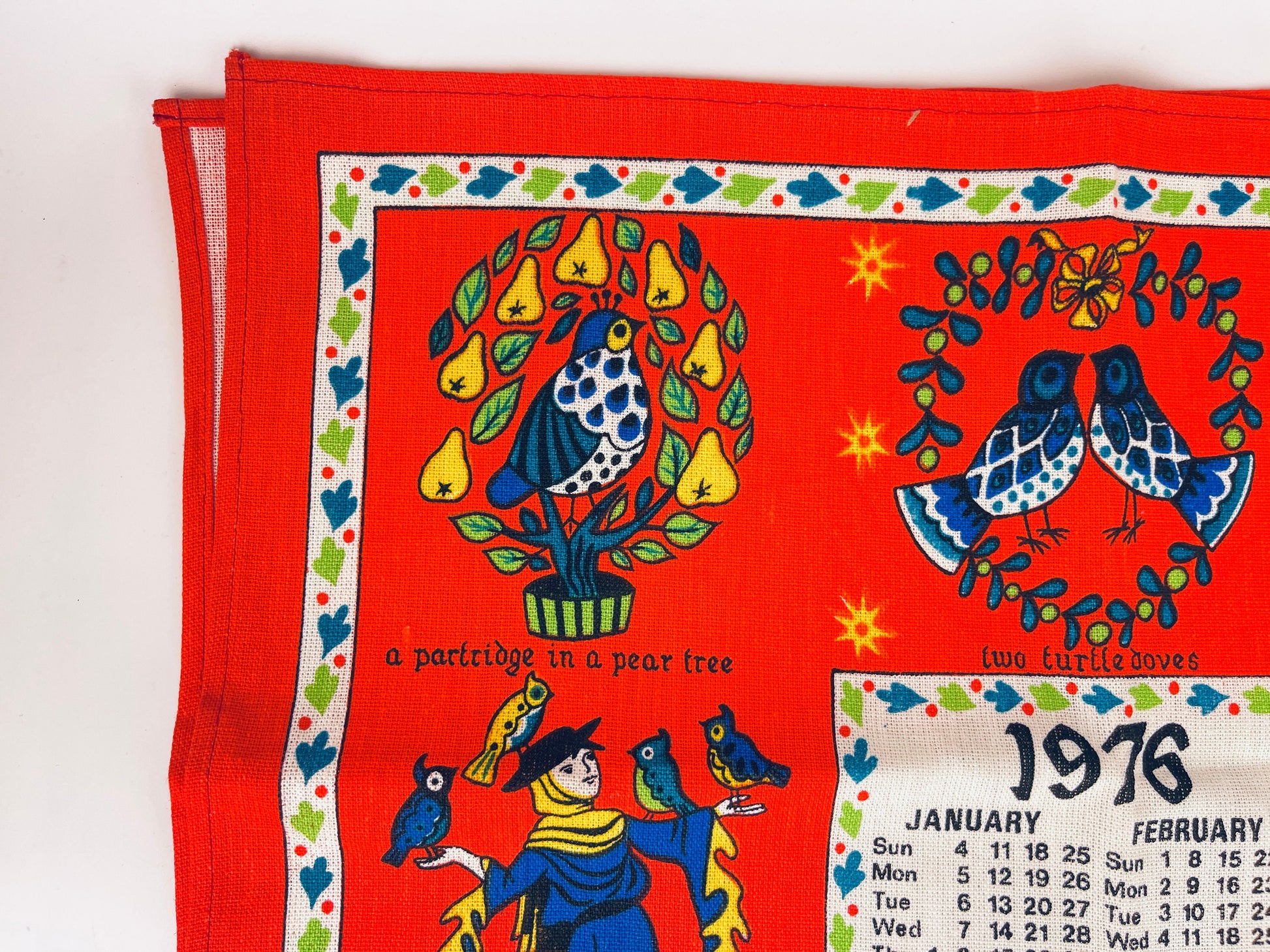 Product image for 'vintage 1976 calendar linen tea towel wall hanging 12 days of christmas christmas birthday gift' (view 82e244)