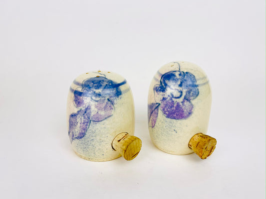 Product image for 'vintage ceramic salt pepper shakers hand painted purple blue flower with cork stoppers' (view b9bed2)