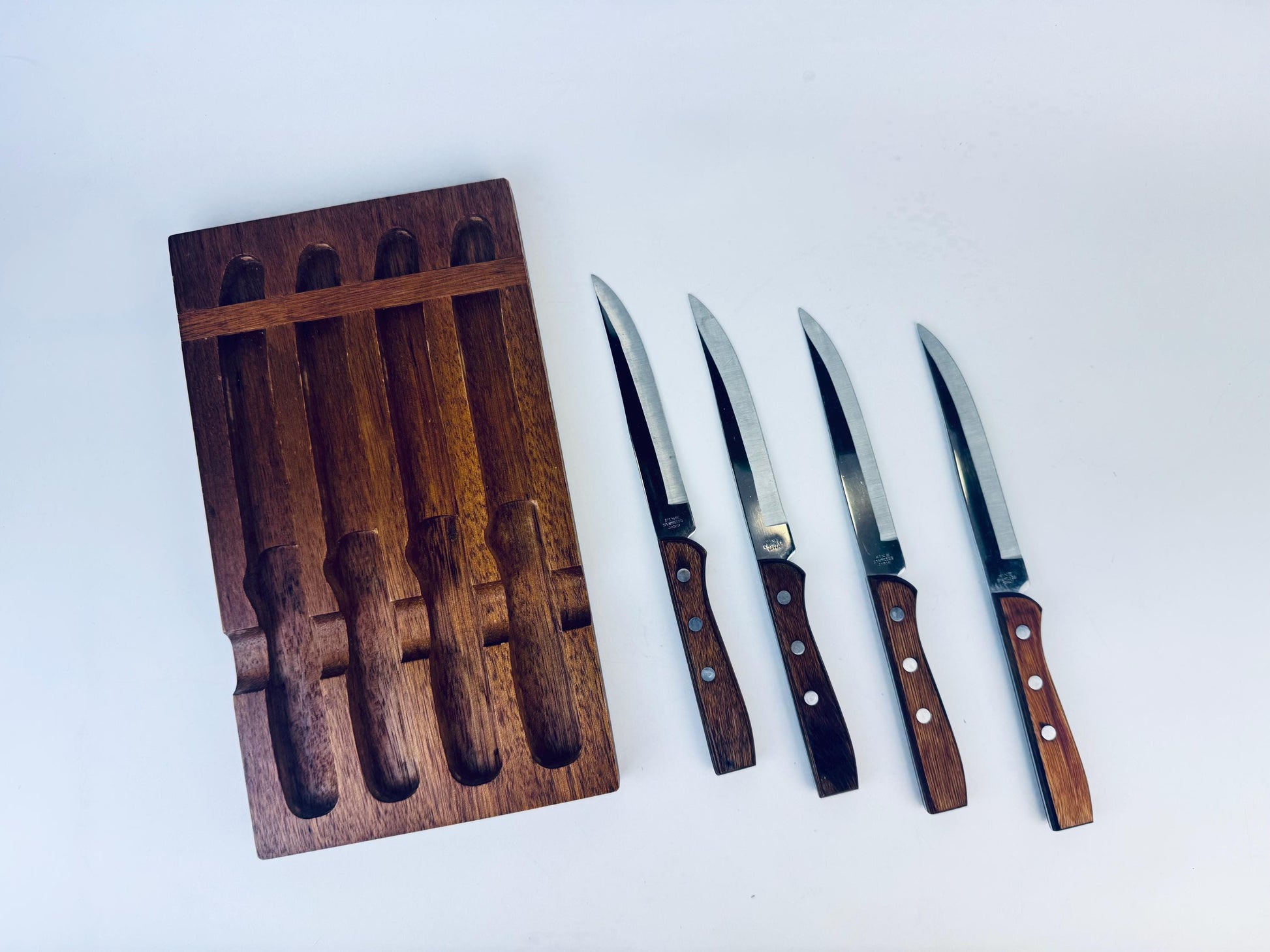 Product image for 'vintage japanese stainless steel wood knife set set of 4 wall mount block' (view 4613b6)