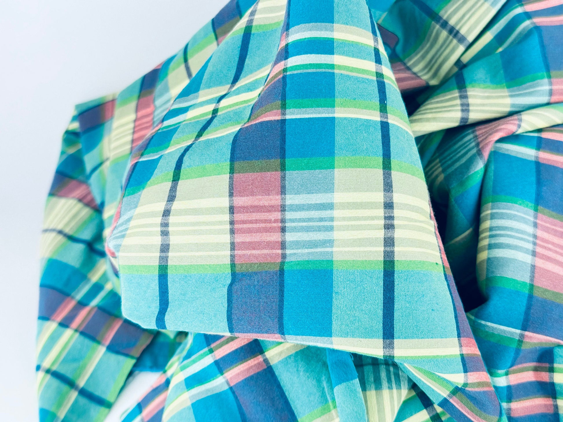 Product image for 'vintage green blue plaid fabric material 78 x 108' (view 82f295)