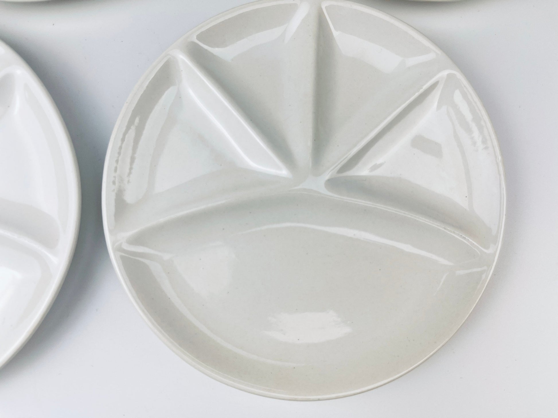 Product image for 'vintage 1970s white glazed ceramic fondue sushi plates set of 4' (view 8c1c1a)