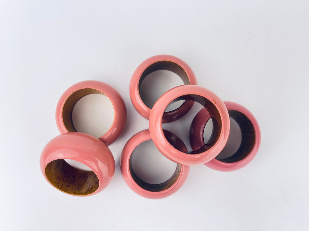 Product image for 'vintage glossy pink wooden napkin ring holders set of six 6' (view 93f465)