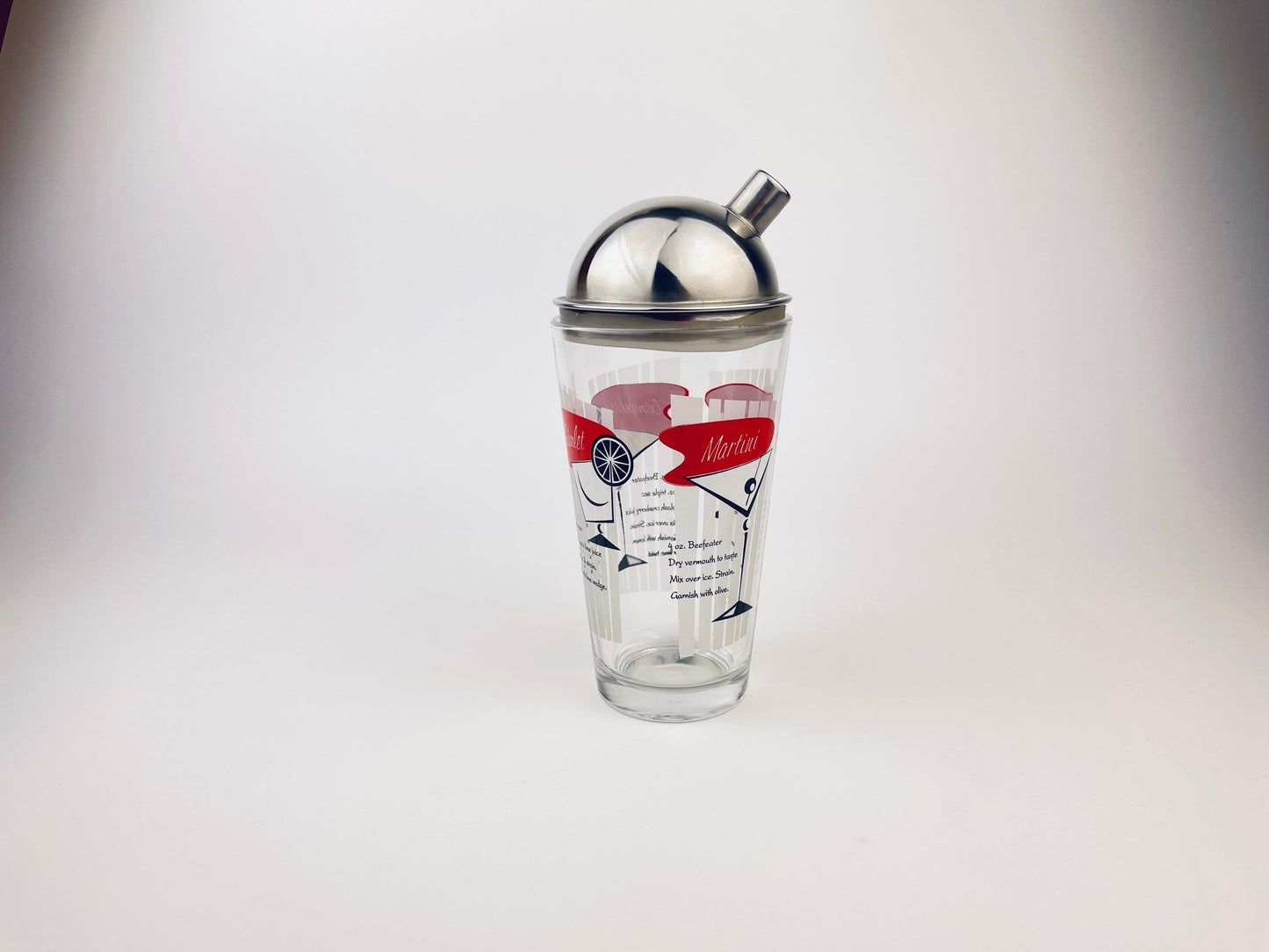 Product image for 'vintage libbey glass chrome metal cocktail shaker vintage cocktail recipes' (view f148cc)