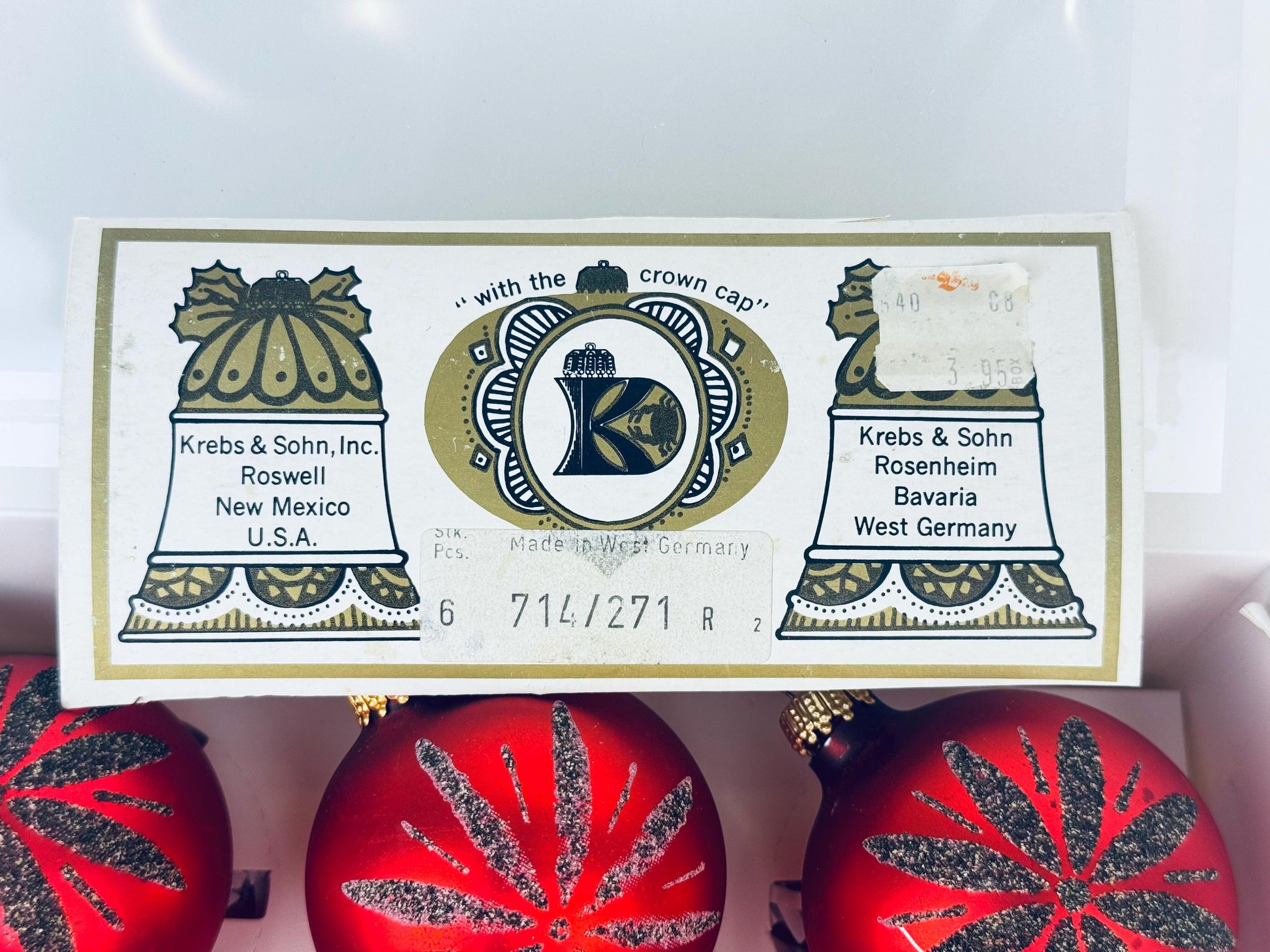 Product image for 'vintage red gold glitter mecury glass christmas tree ornaments set of six 6 made in western germany by krebs sohn' (view 9fbab0)