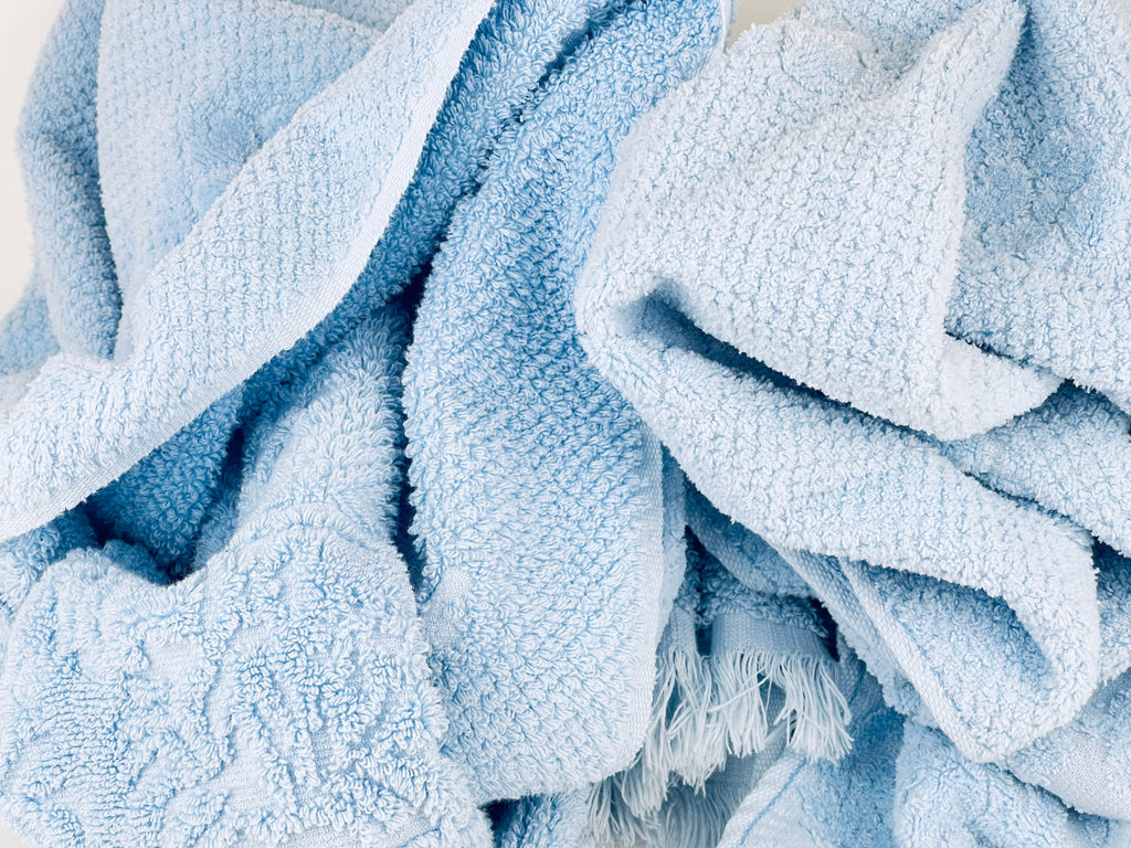 Product image for 'vintage blue textured floral fringe rectangular bath towels cotton polyester blend made in canada sold separately' (view e8e82a)