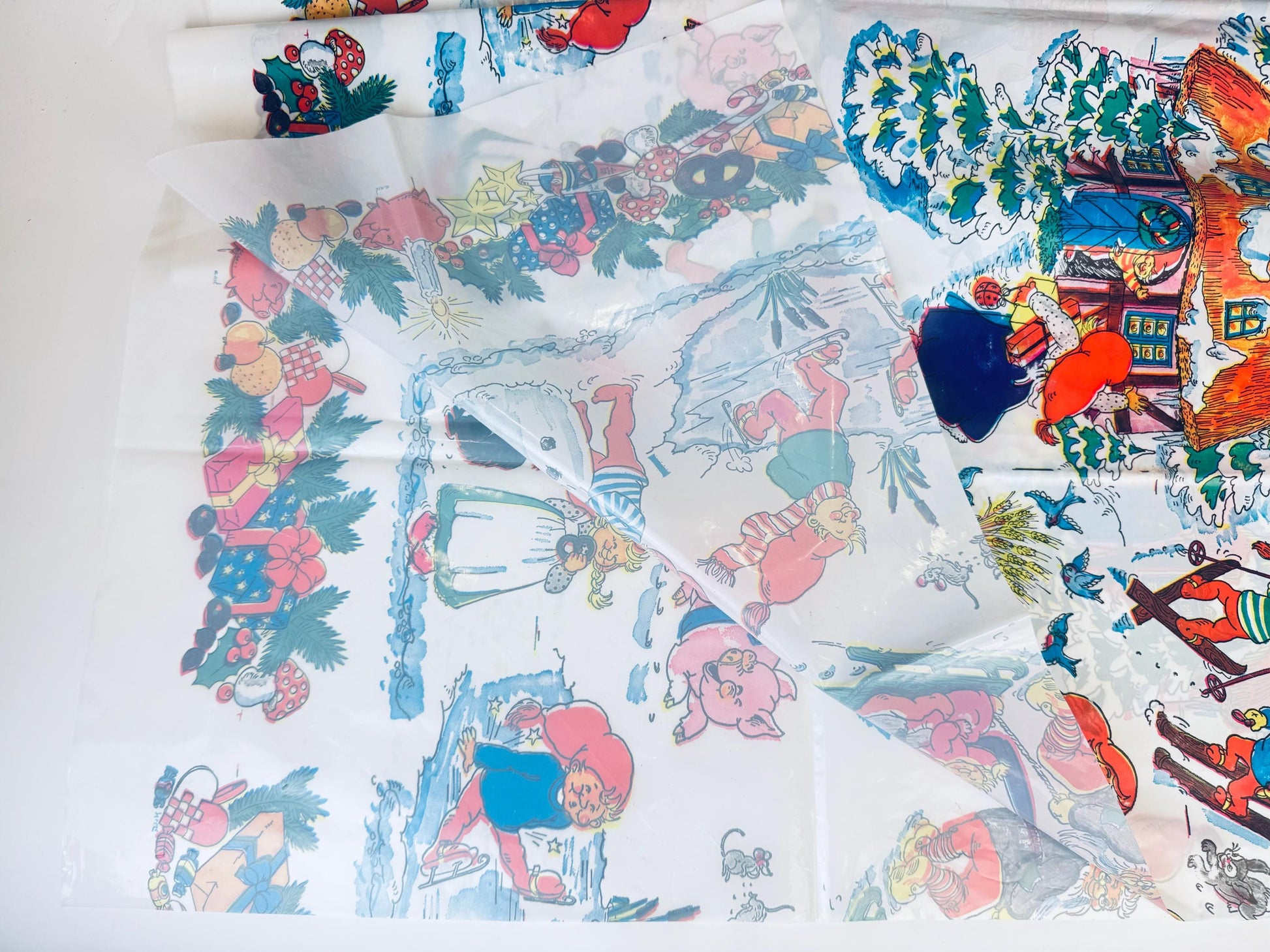 Product image for 'vintage whimsical winter wonderland plastic table cloth nordic folklore christmas kids table' (view 8162eb)