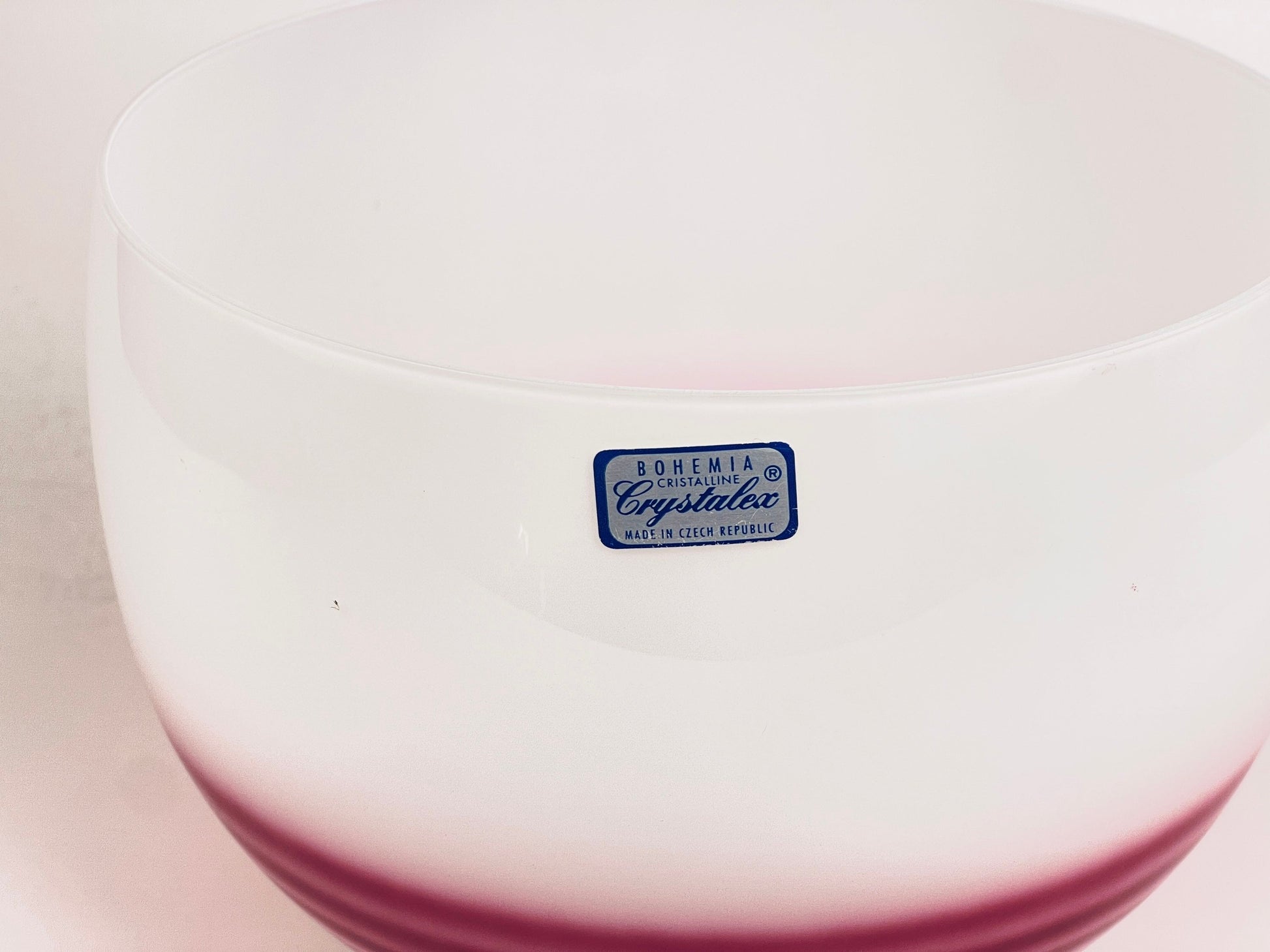Product image for 'vintage bohemia crystalex white glass round bowl four stripe pink pattern made in czech republic' (view 644822)
