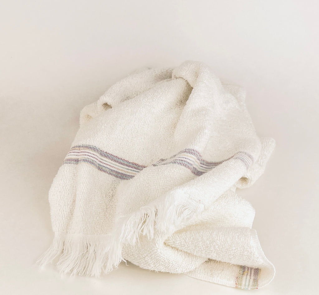 Product image for 'vintage cannon fringe rectangular bath towel pastel ribbon stripe pattern cotton polyester blend made in usa sold separately' (view 8cf8a4)