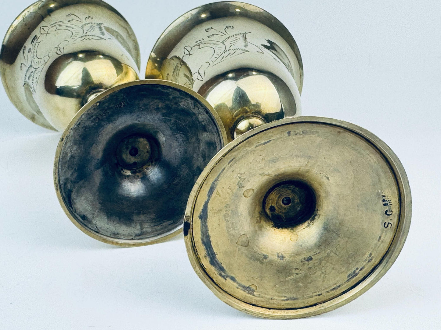Product image for 'vintage etched brass goblets set of two 2' (view 31550b)