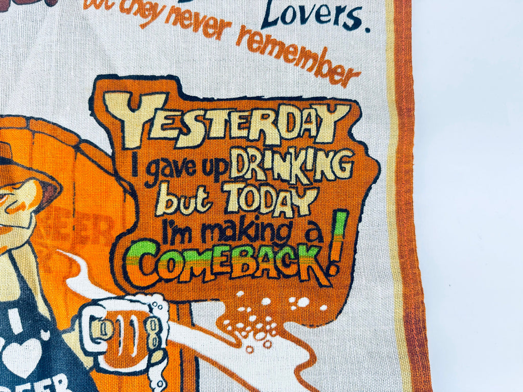 Product image for 'vintage australian handprinted linen tea towel beer builds better bodies australian barware souvenir' (view a357d2)