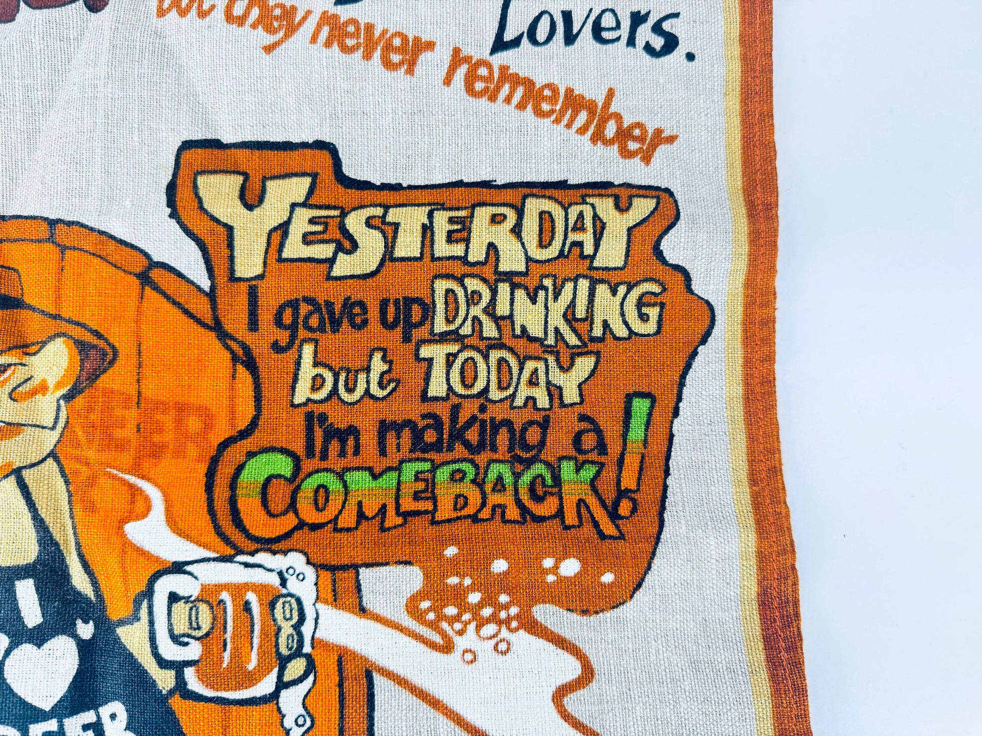 Product image for 'vintage australian handprinted linen tea towel beer builds better bodies australian barware souvenir' (view a357d2)