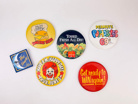 Product image for 'vintage promotional mcdonalds canada restaurant pins pinback buttons sold individually made in canada' (view 160b9c)