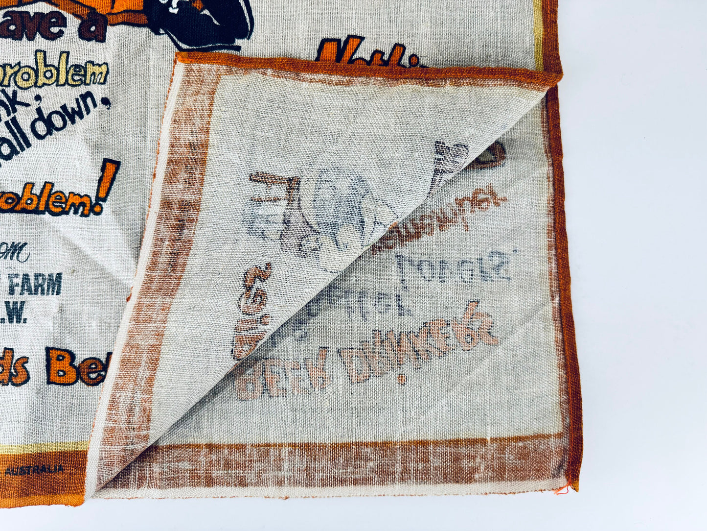 Product image for 'vintage australian handprinted linen tea towel beer builds better bodies australian barware souvenir' (view 15ce8e)