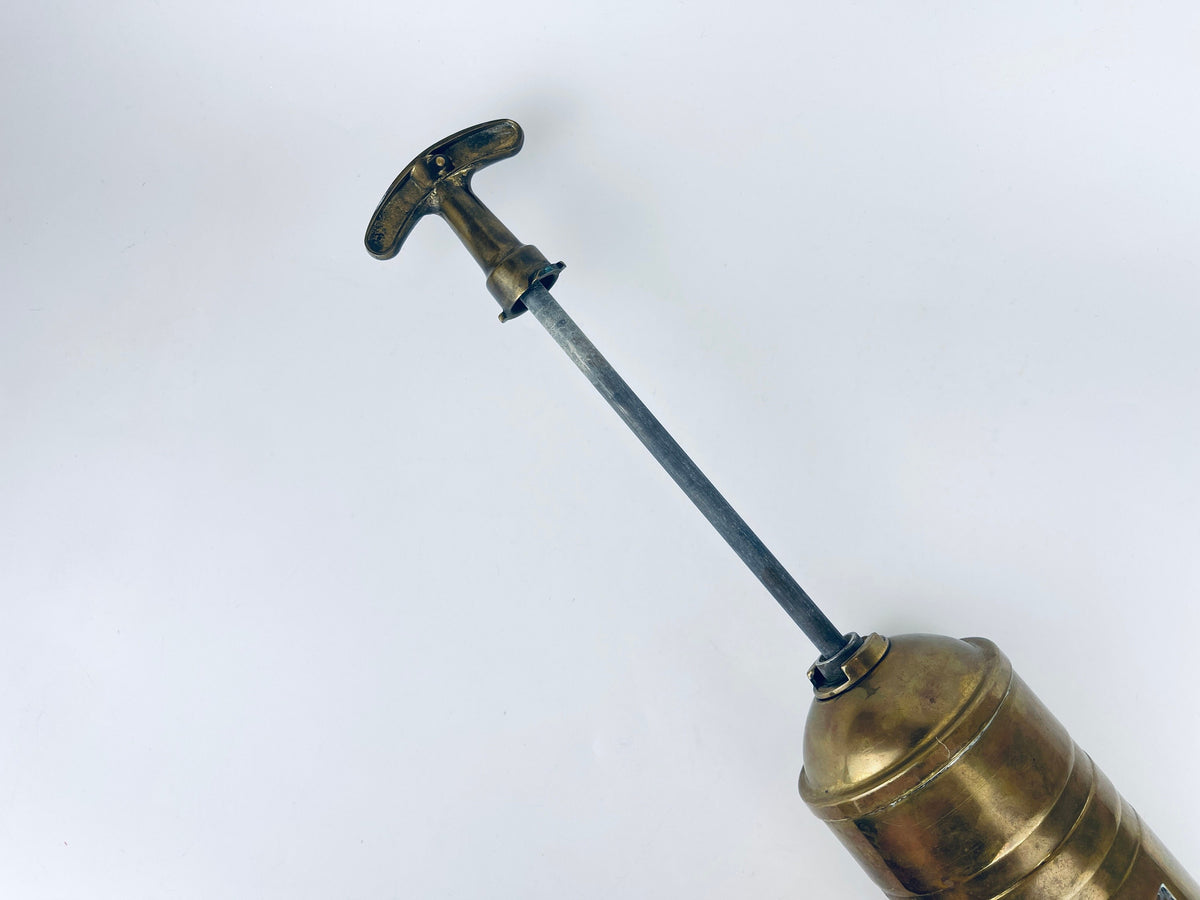 Product image for 'vintage antique brass pump fire extinguisher attractive aged metal patina' (view b31727)