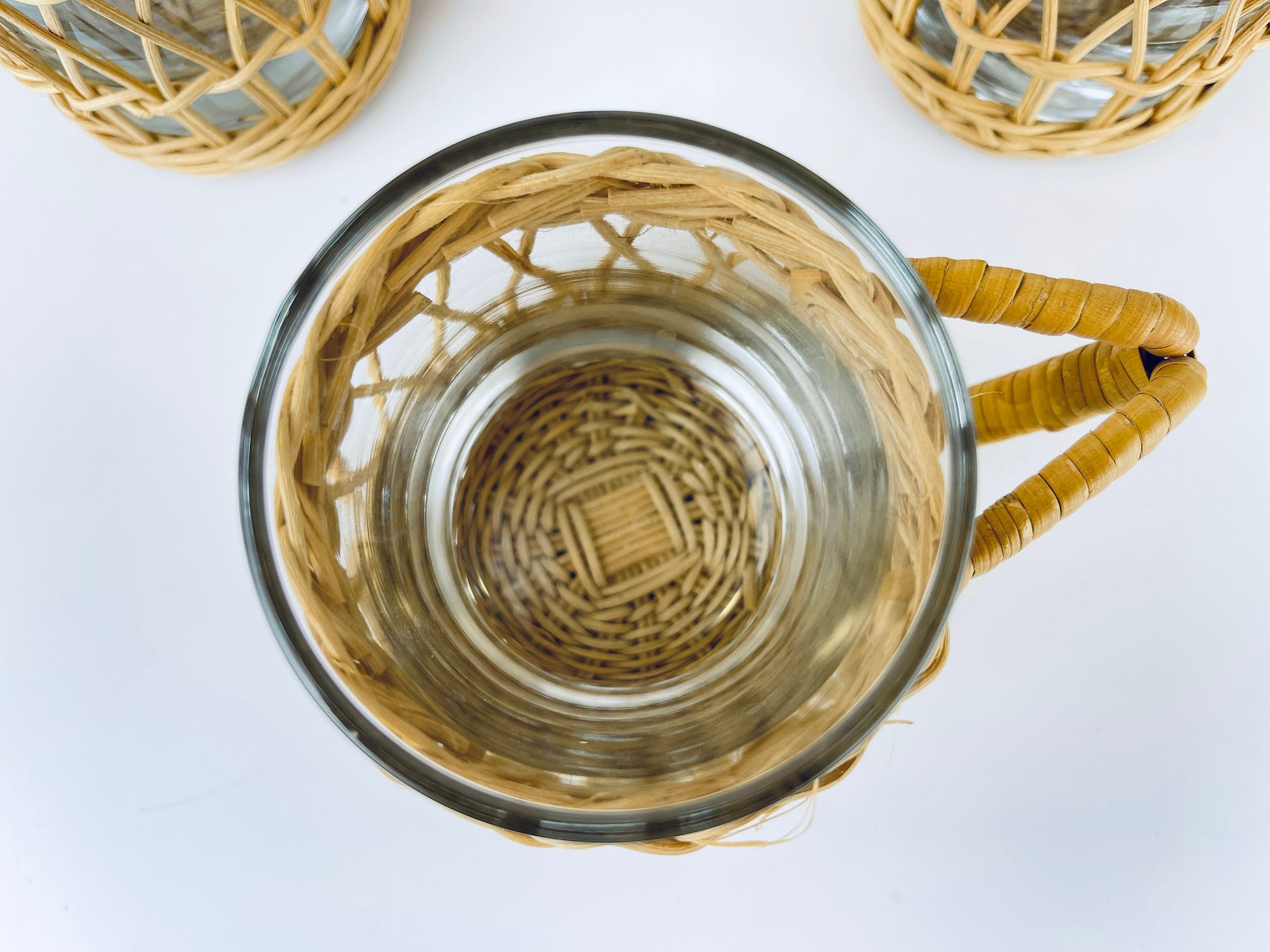 Product image for 'vintage boho woven wicker glass handled cup mugs set of five 5' (view 0bd4d9)