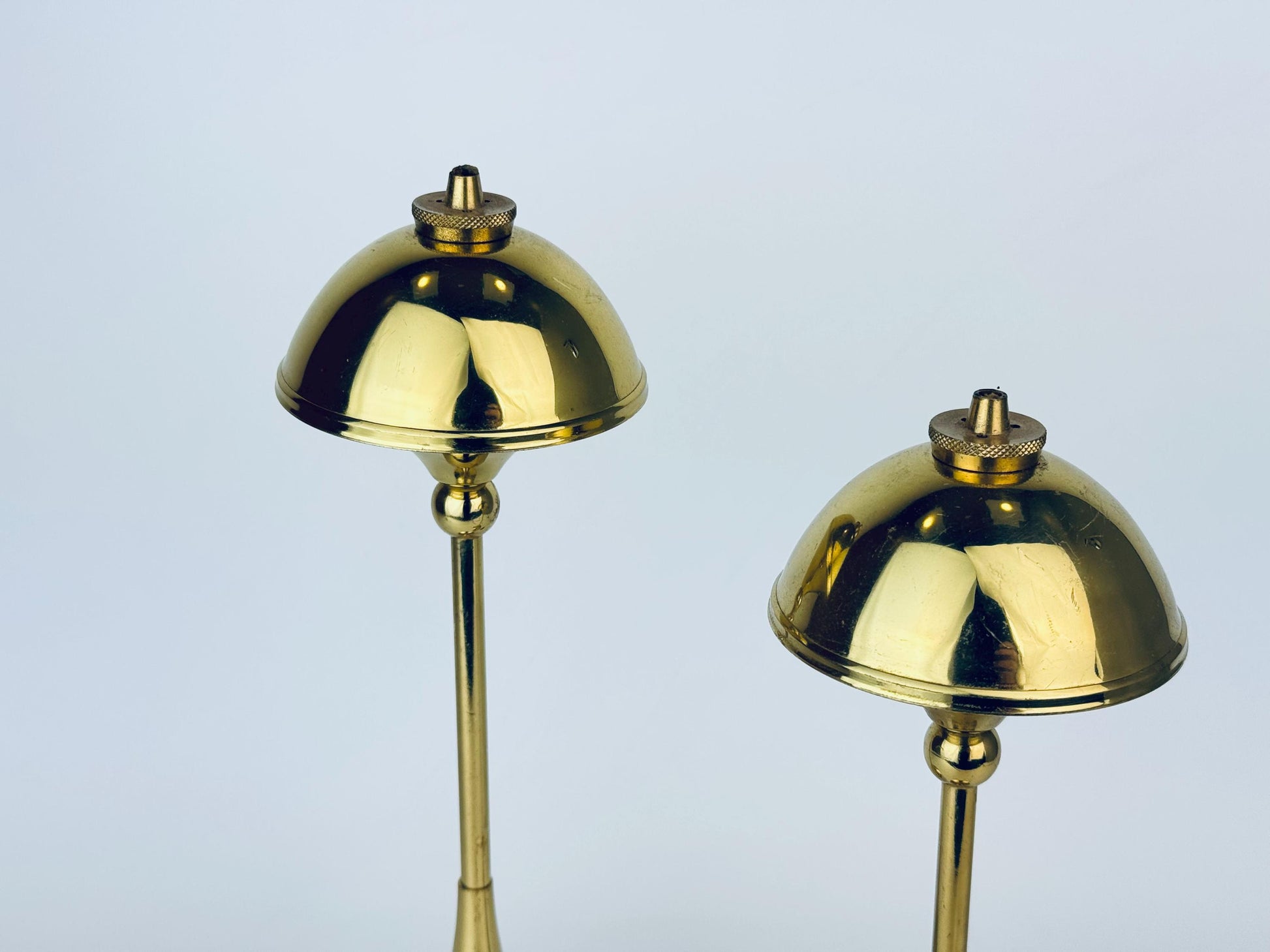 Product image for 'vintage hejl mid century danish brass oil lamps atomic mushroom shaped set of two 2 made in denmark' (view a179a5)