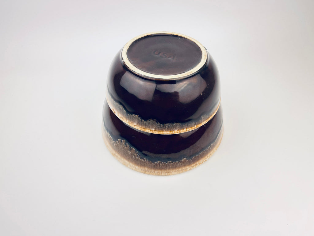 Product image for 'vintage ceramic brown drip glazed usa nesting bowls set of two 2 california pottery' (view 8f52e9)