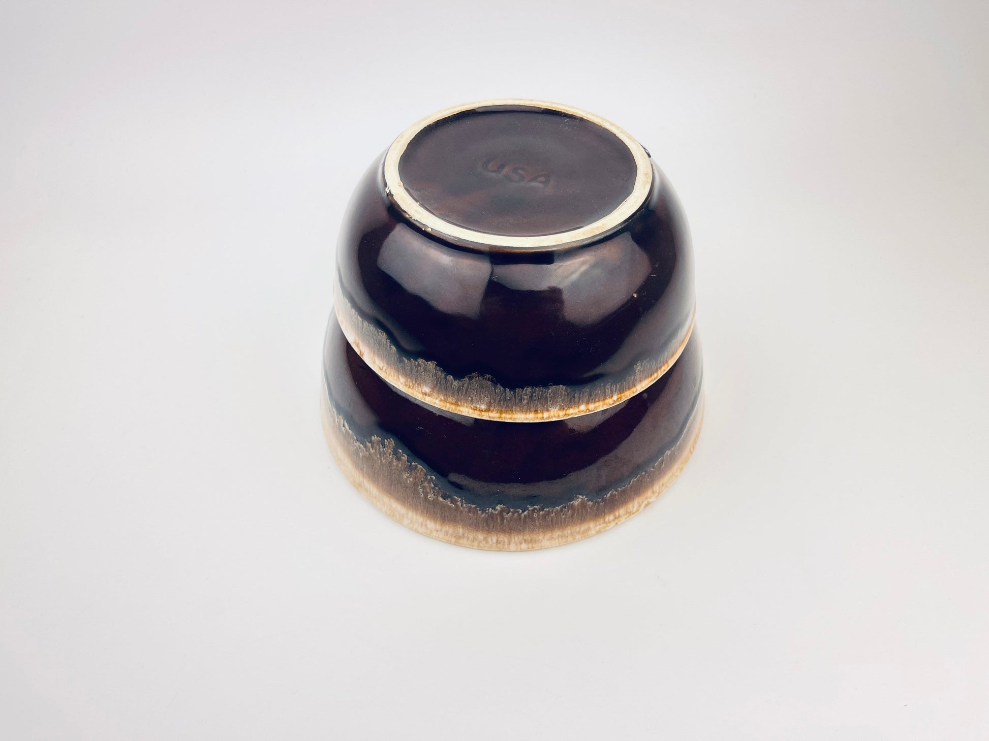 Product image for 'vintage ceramic brown drip glazed usa nesting bowls set of two 2 california pottery' (view 8f52e9)