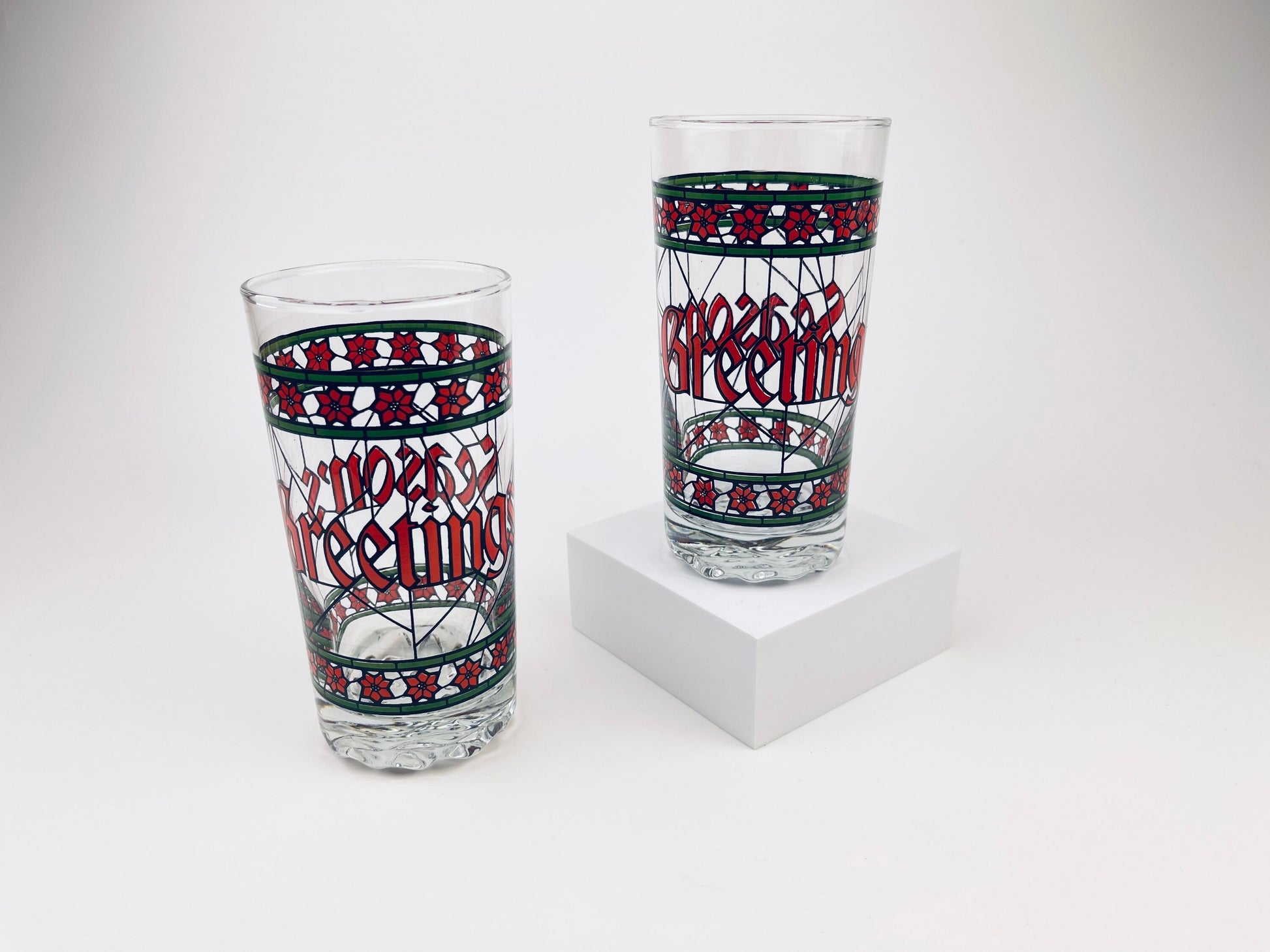 Product image for 'vintage houze season s greetings stained glass tumblers sets sold separately' (view ff8711)