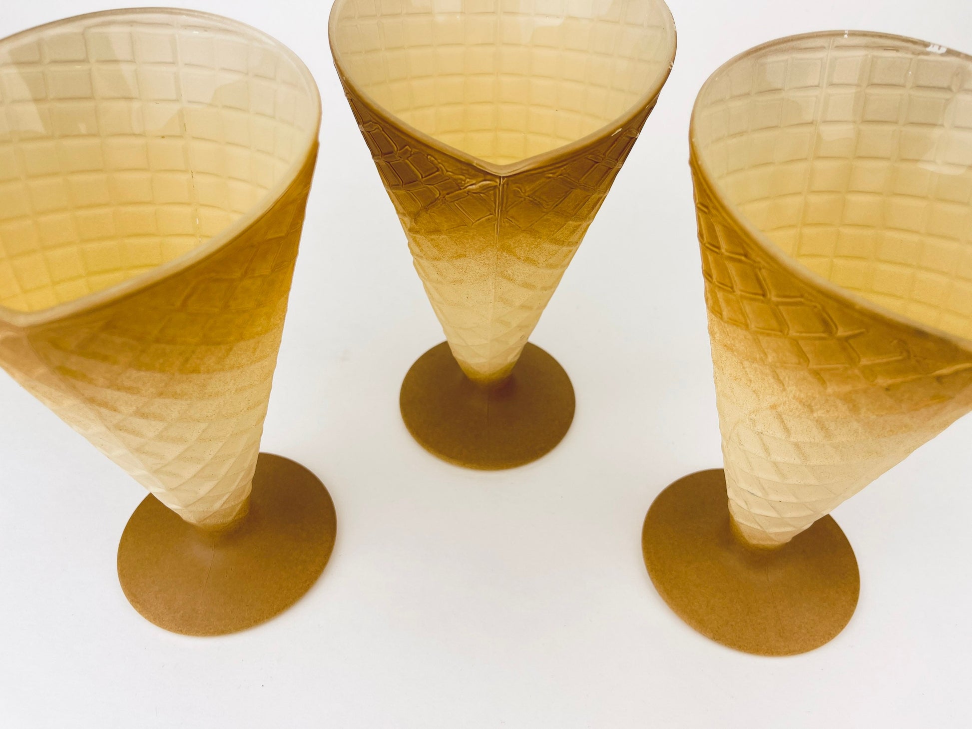 Product image for 'vintage waffle cone glass dessert cups set of three 3 made in italy' (view a9f24d)