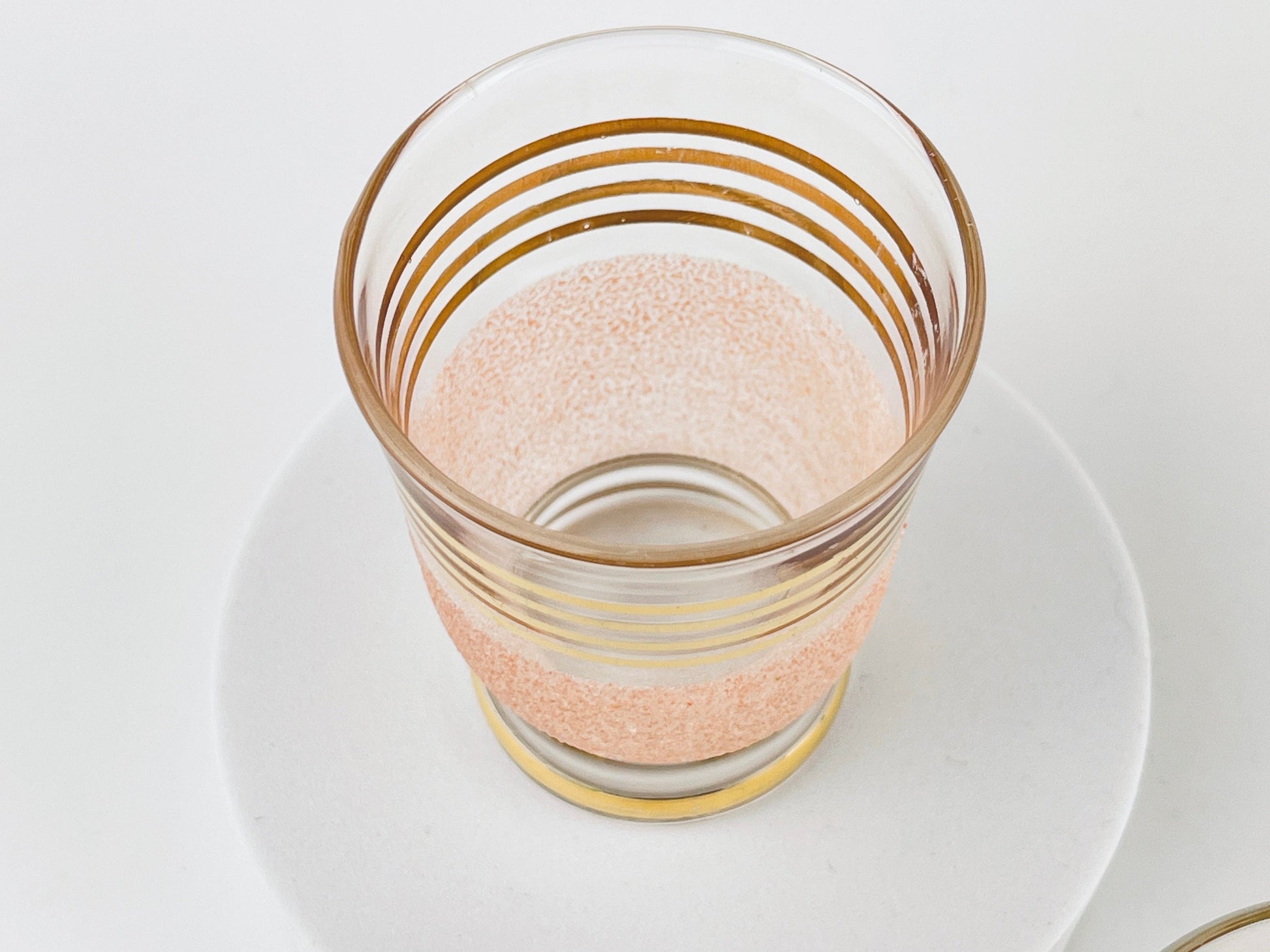 Product image for 'vintage gold striped sugar coated drinking shot glasses set of three 3 pink green white' (view 4514c3)