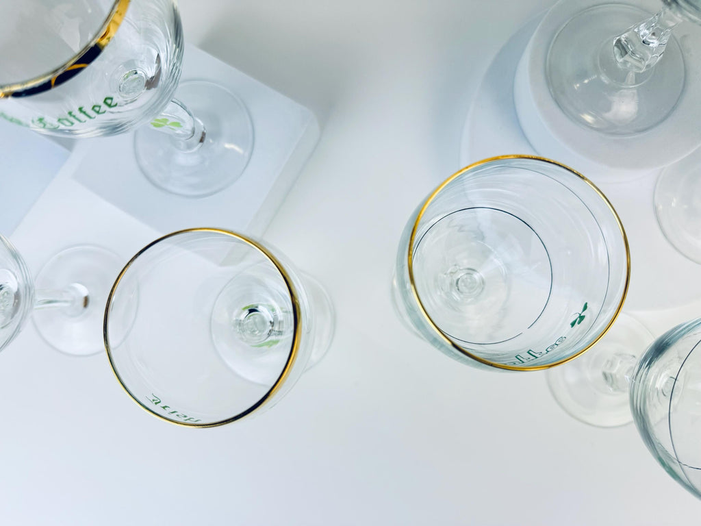 Product image for 'vintage irish coffee gold rimmed pedestal glasses goblets sets sold separately' (view e5e1db)