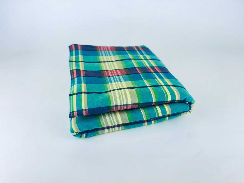 Product image for 'vintage green blue plaid fabric material 78 x 108' (view a94ddf)