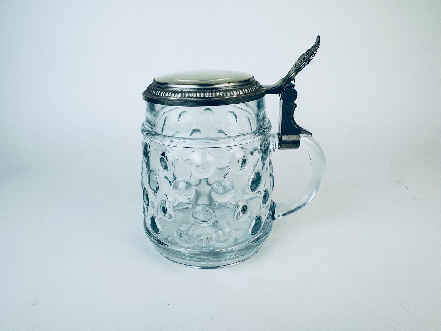 Product image for 'vintage hobnail glass silver lidded beer stein made in western germany' (view 5e1091)