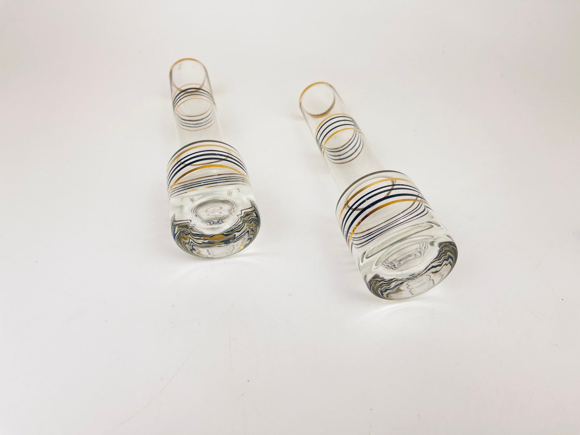 Product image for 'vintage gold black striped small bud glass vases set of two 2' (view 668f82)