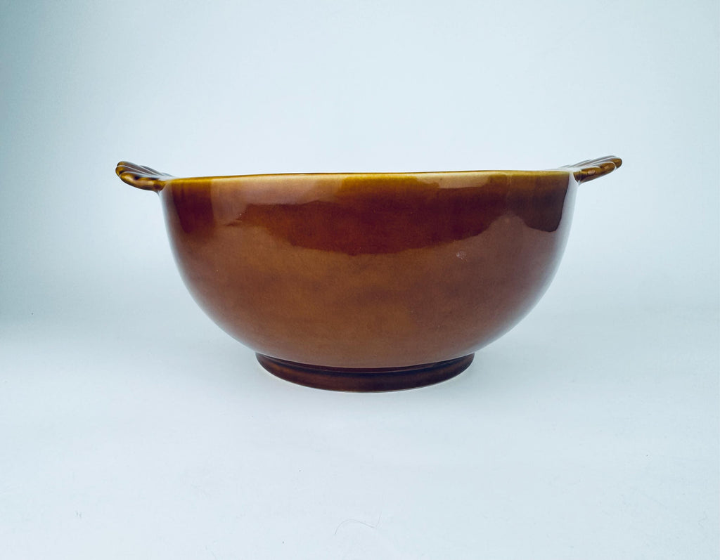 Product image for 'vintage bobby flay cognac brown scalloped handled ceramic glazed bowl made in portugal' (view a98bf4)