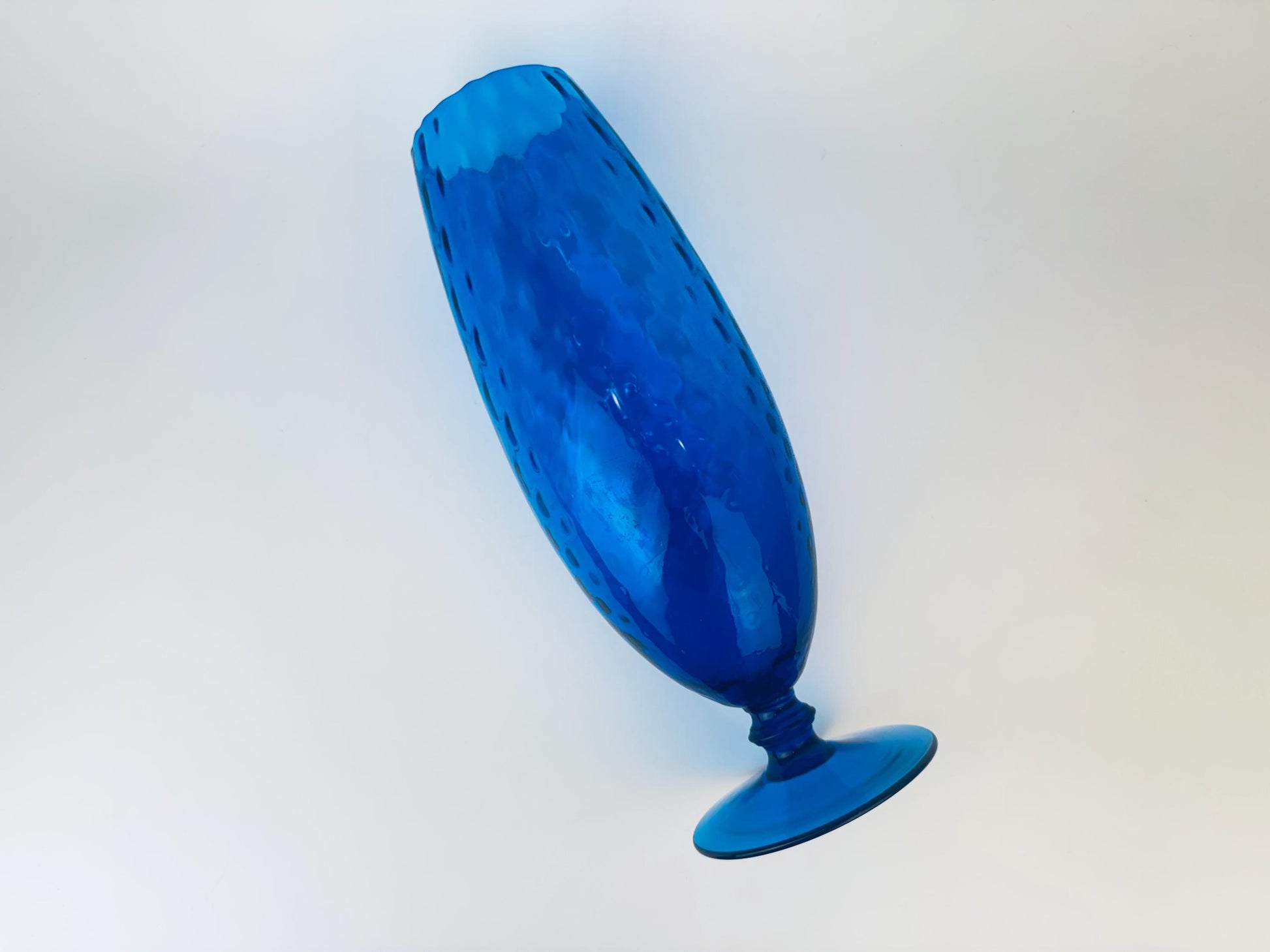 Product image for 'vintage tall italian empoli art glass footed pedestal vase cobalt blue diamond optic design made in italy' (view fd375f)