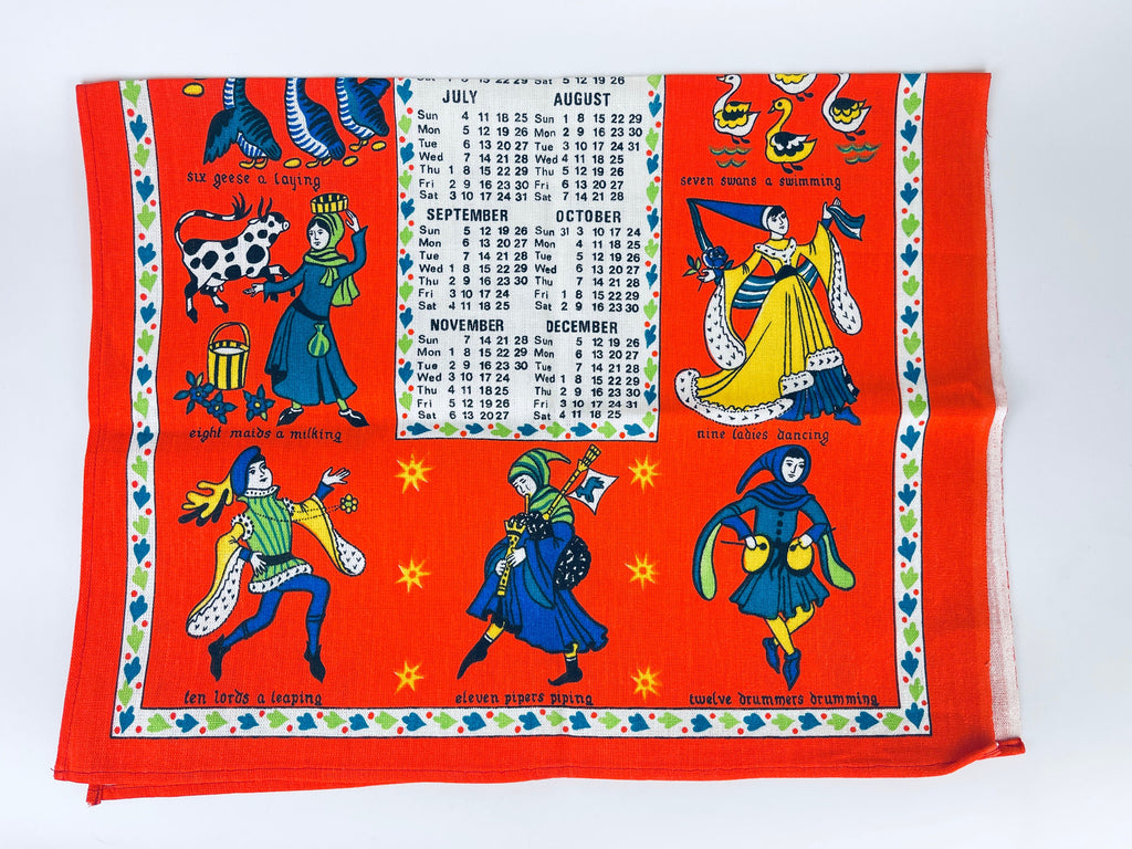 Product image for 'vintage 1976 calendar linen tea towel wall hanging 12 days of christmas christmas birthday gift' (view f5f808)