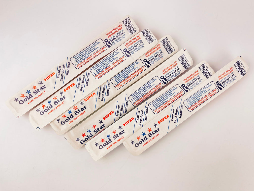 Product image for 'vintage gold star tooth brush new with imported dupont bristles soft medium set of six 6 sets sold separately' (view 8f2416)