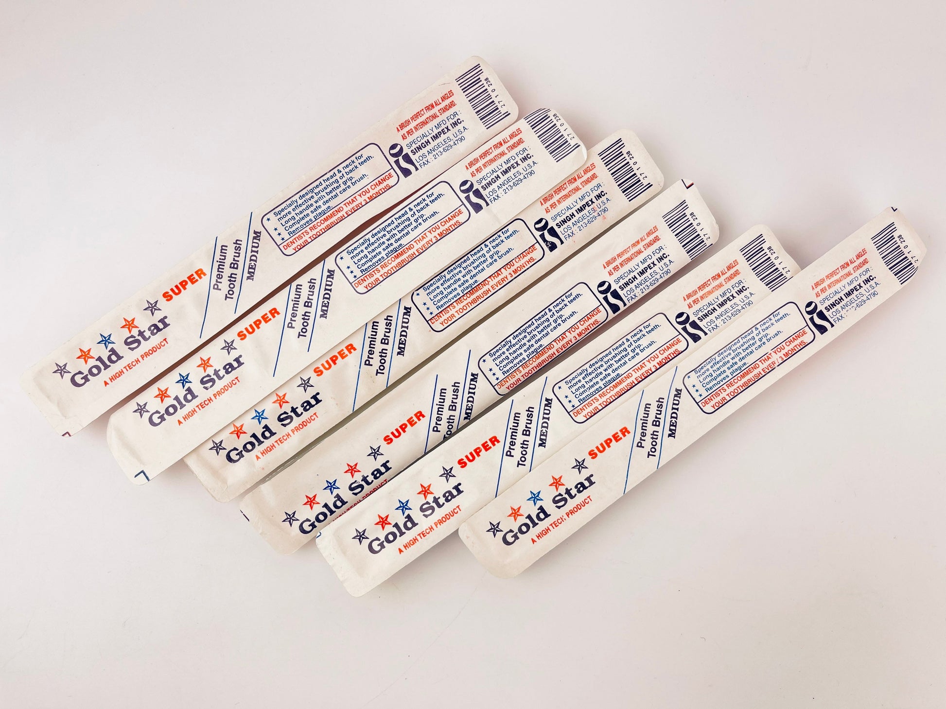 Product image for 'vintage gold star tooth brush new with imported dupont bristles soft medium set of six 6 sets sold separately' (view 8f2416)