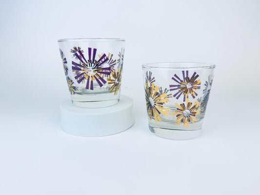 Product image for 'vintage libbey gold purple atomic starburst low ball drinking glasses set of two 2' (view acea89)
